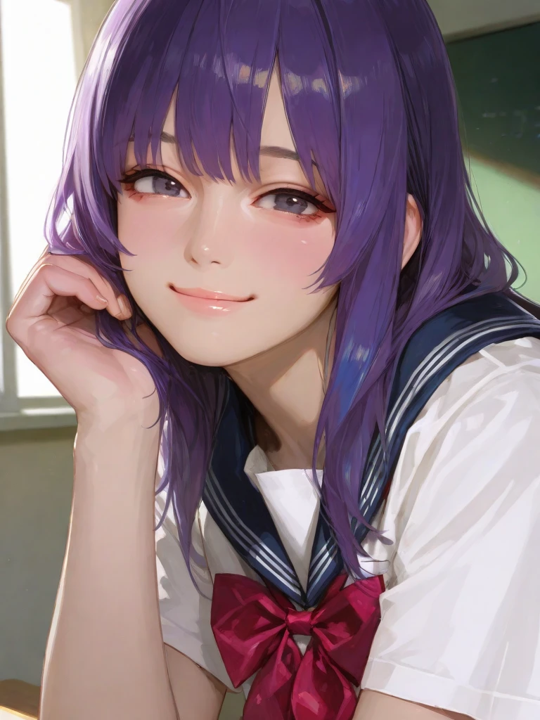 Highest quality,High resolution,1People Girl,whole body,look up,looking at the camera,ponytail,Purple Hair,Blue eyes,indoor,Bedroom,sleep,Sailor Leotard,Dim lighting,Dripping a lot of saliva,Drooling,Stringy saliva,Open your mouth,Sticking out tongue,Saliva,Tears,cry,