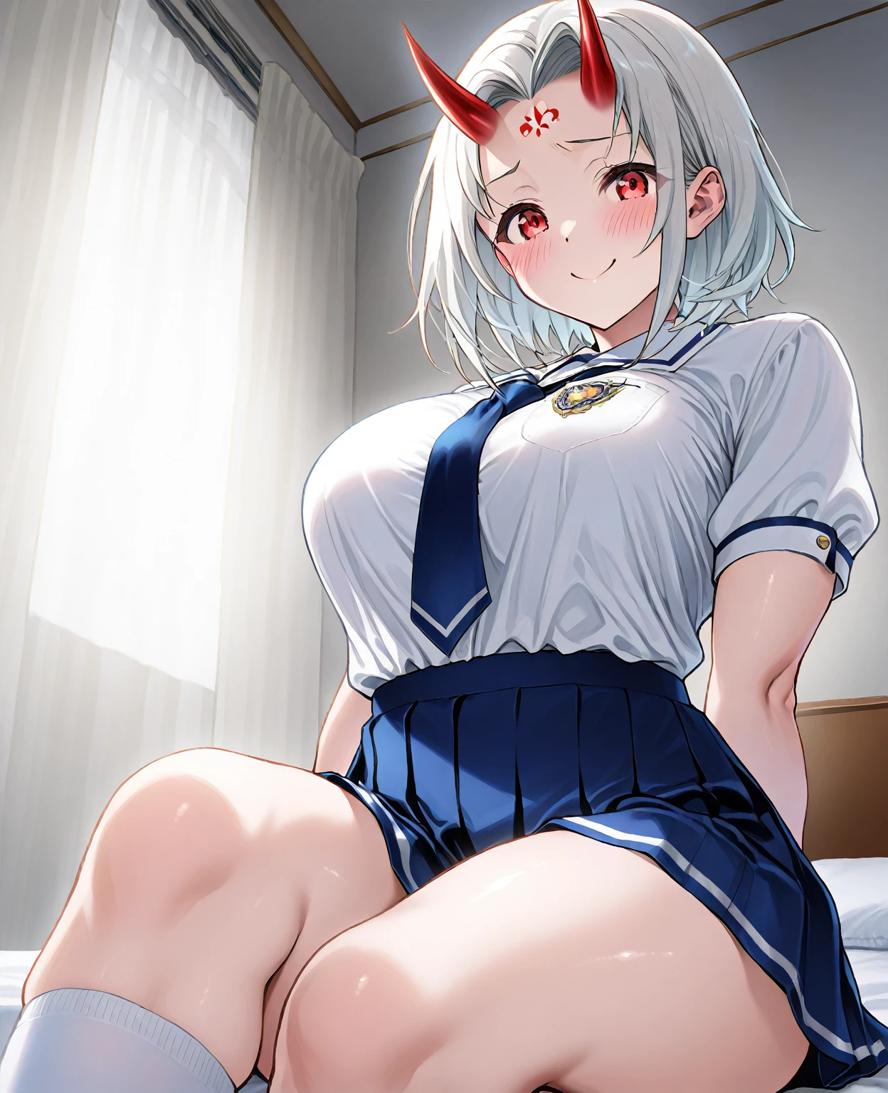 score_9, score_8_superior, score_7_superior, sauce_anime, evaluation_Safety, hakase fuyuki, One girl, Virtual YouTuber, Red eyes, Gray Hair, Long hair short hair, Low twin tails, Side Lock, Hair Clip, Neck ribbon, Red ribbon, Black sweater, Collared shirt, Open jacket, White jacket, flower, Tea belt, Long sleeve, Sleeves are longer than the wrist, White gloves, Pleated skirt, Black Skirt, Black Pantyhose, Lying in bed,Dutch Angle, Particles of light, light, Research Room, window, window shade,masterpiece, Highest quality, High resolution,Titty fuck,Hakase Fuyuki,Virtual YouTuber,vtuber,nsfw,bare breasts,penis,paizuri,breast squeeze,Hakase Fuyuyuki,1boy,男がsuperiorに乗っている,Horse riding,From the head,Sleep,lies down on bed,male on top,from head side,lies down on bed,Horse ridingTitty fuck,gigantic breasts,Huge breasts,A woman is sleeping on her back,A woman is sleeping in bed,Are crying,Angry