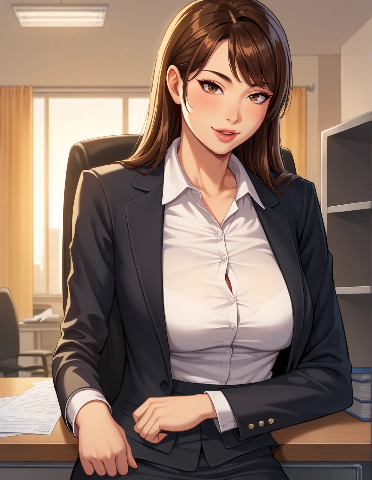 Office,Pantyhose, rays of light, elegance face,erotic,ultra setil eyes,doctor,1 woman,anime texture