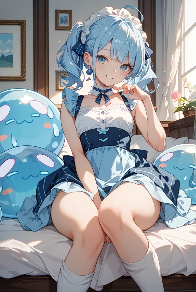 ((8k, Highest quality, masterpiece: 1.3)),Ultra-high resolution,(1 girl, alone), (Color changing eyes, Ultra-detailed, Expressive brilliance, Glitter, Glowing Eyes), Highly detailed eyes, Highly detailed face, Random Hair, ((pastel colour)),A bubbly young woman with pastel blue hair styled into loose waves, sitting on the floor of her sunlit bedroom during a bright morning. She is dressed in a simple yet flirtatious bunny girl cosplay, wearing a soft pink leotard, matching bunny ears, and a fluffy tail. The camera captures her from a slightly low angle as she giggles, holding a small stuffed bunny in her arms, her expression full of joy and playfulness. The room is filled with natural sunlight, with plush toys scattered around, a cozy blanket on the floor, and light-colored walls, creating a playful and cheerful atmosphere,(nsfw:1.2)

