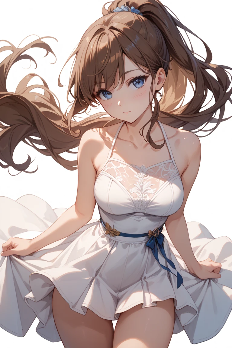 anime girl in pink dress laying on bed,  in dress, hanayamata, splash art anime , ecchi, anime goddess, seductive anime girl, shirabii, cute anime waifu in a nice dress, shoujo manga, ecchi anime style, epic light novel art cover, marisa kirisame, small curvy , ((ecchi)) ((almost naked)), detailede drawn beautiful eyes, detailed beautiful sexy large breast
