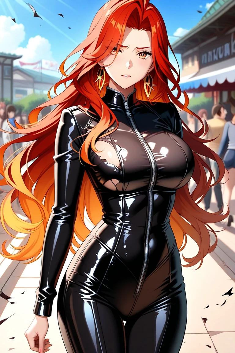 (((masterpiece、top-quality、top-quality、Official art、Beautifully Aesthetic:1.2)))、(((Longhaire)))、(1girl in:1.3)、ighly detailed、highestdetailed、(Abstract background:1.3)、(((Orange hair)))、(校服:1.2)、(shinny skin)、(Many colors:1.4)、Colossal tits、large full breasts、Sheer areol