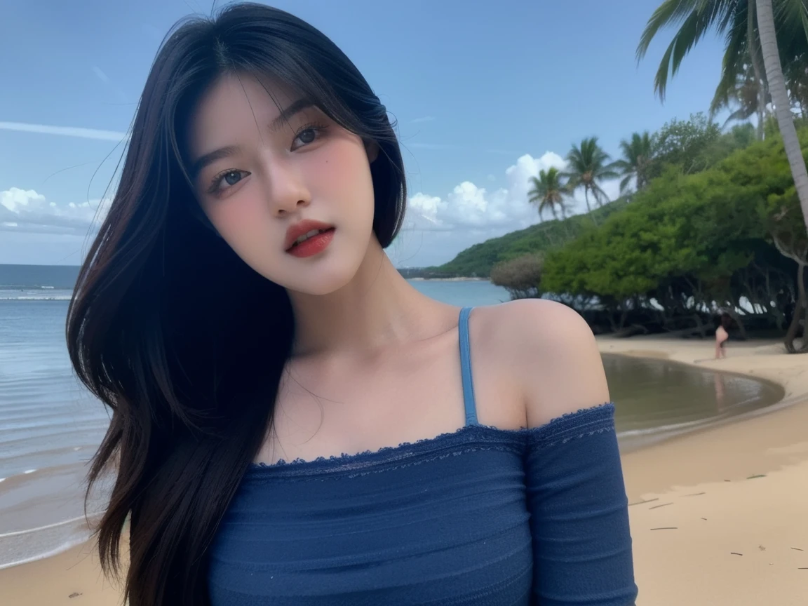 a close up of a woman in a white bikini posing for a picture, xintong chen, ulzzang, beautiful south korean woman, korean girl, gorgeous chinese model, gorgeous young korean woman, sakimichan, xision wu, beautiful asian girl, asian girl with long hair, 2 4 year old female model, wenfei ye, beautiful young korean woman