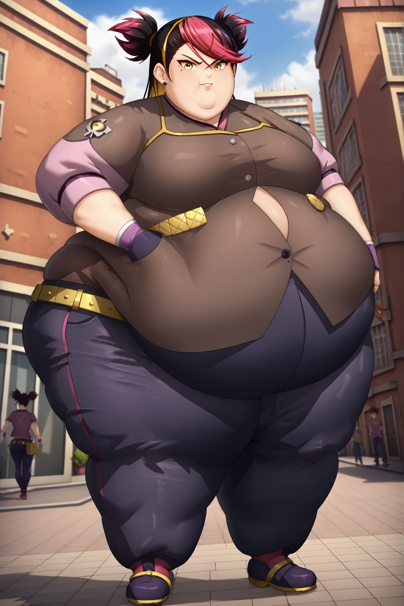 obra-prima, melhor qualidade, 1 garota gorda rindo, corpo gordo, cabelo ROXO, purple hair, chibi , Chibi, rindo (garota solo) rosto grande
