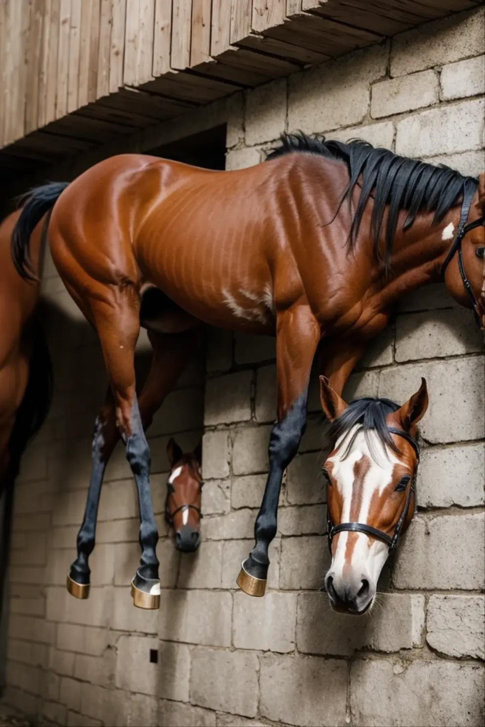 Horses stuck in a wall