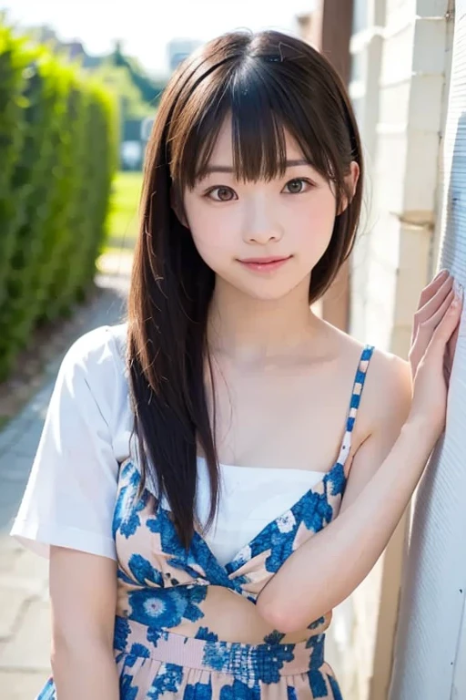 highest quality, High resolution, Realistic photo, Detailed skin texture, ((Cute 12 year old Japanese girl wearing a see-through short white camisole)), View your viewers, Slim figure, Attractive gaze, Fair skin, (Flat Chest:1.5), Straight long hair, (loli:1.2), In the park with cherry blossoms falling