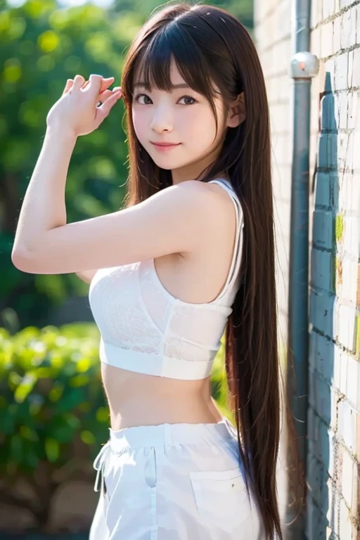 ((Park fountain:1.3)), (8k, RAW Photos, Highest quality, masterpiece:1.2), (Bun twin tail), alone, Looking at the audience, Viewed from the front, ((性欲が強いhigh school girl))、Beautiful white skin, knees, Absurd face is small, Part your bangs down the middle, The forehead is visible, Glare, ((A cute and mischievous face:1.3)), Ultra-high resolution, cute, (Slender body line), Outstanding proportions, ((A tight knit dress that kills virginity:1.2)), high school girl, (Baby Face:1.5), Japanese women, Are standing, (Photorealistic:1.37), Photon Mapping, Realistic, cute顔が小さい, Brown eyes, prospect, Written boundary depth, Blurred Background, (I can see the bangs), Silky smooth hair, (Beautiful thin thighs:1.2), (Small beautiful butt:1.2), Light clothing, thigh, Nogizaka idol, Idol, (Detailed hands:1.3, Accurate hands:1.1, Beautiful little hands of a girl:1.3), (Small small breasts:1.3, Cleavage), Super quality, Low people, (Clear white skin, Skin with visible pores:1.2), (Focus on the face), Check and correct the garment construction, (Perfect Anatomy:1.3), (Detailed eyes and face:1.3, Professional photography techniques), ((Mischievous pose:1.3)), ((Slim Belly:1.3))