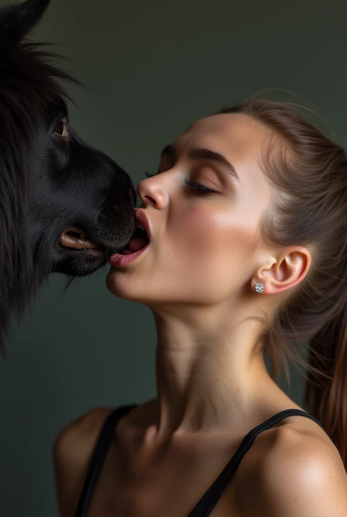 A hyper realistic, ultra detailed image, (((((nude, side view, feral, hugging, looking at each other, human female, duo, anal, dog, riding position, lying on belly))))), realistic, detailed background, (((((belly hugging, vaginal, dog licking mouth, hands on anus, excessive cum on belly, front doggystyle)))))