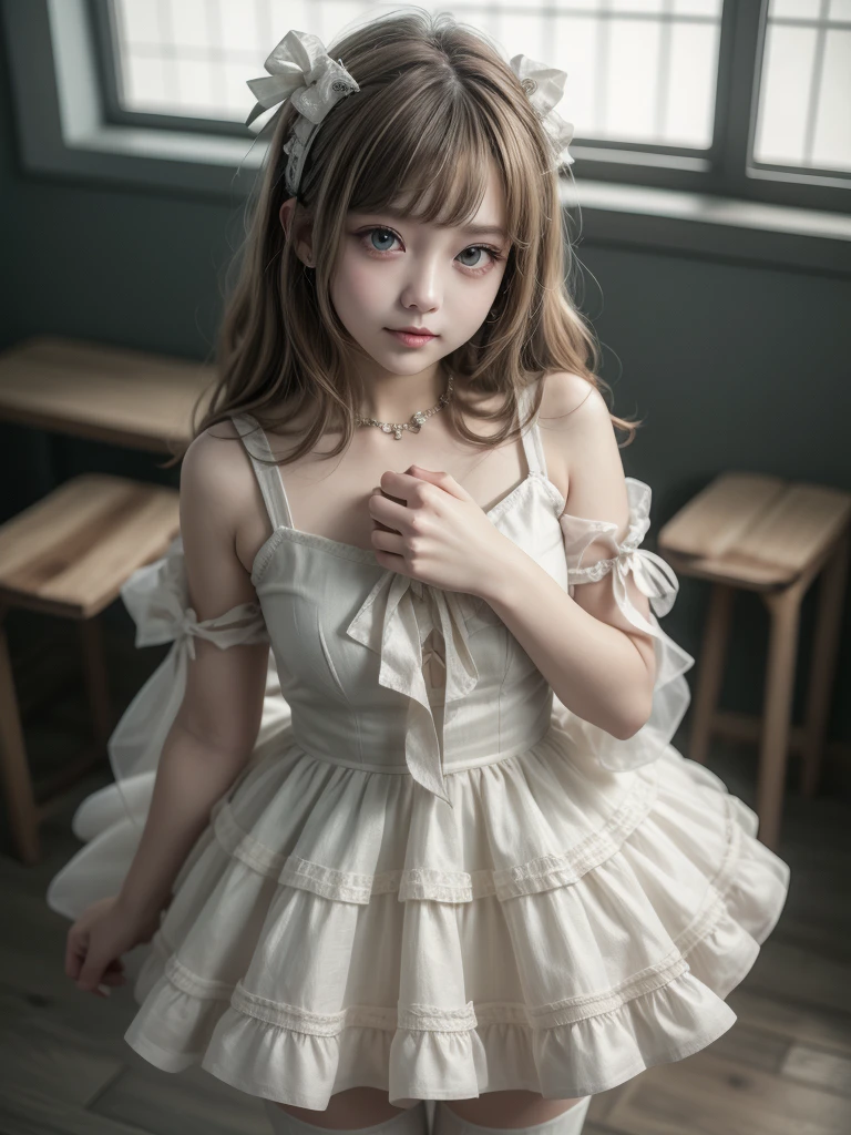 ((((Flat Chest)))),((1 girl)),((alone)),((Highest quality)), (masterpiece),((High resolution)),beautiful girl,,Small face,Low length,Narrow eyes,Japanese,,(No makeup),Random hairstyle,Hair color is random,Perfect body,Colorful lace dresses,church,White panties