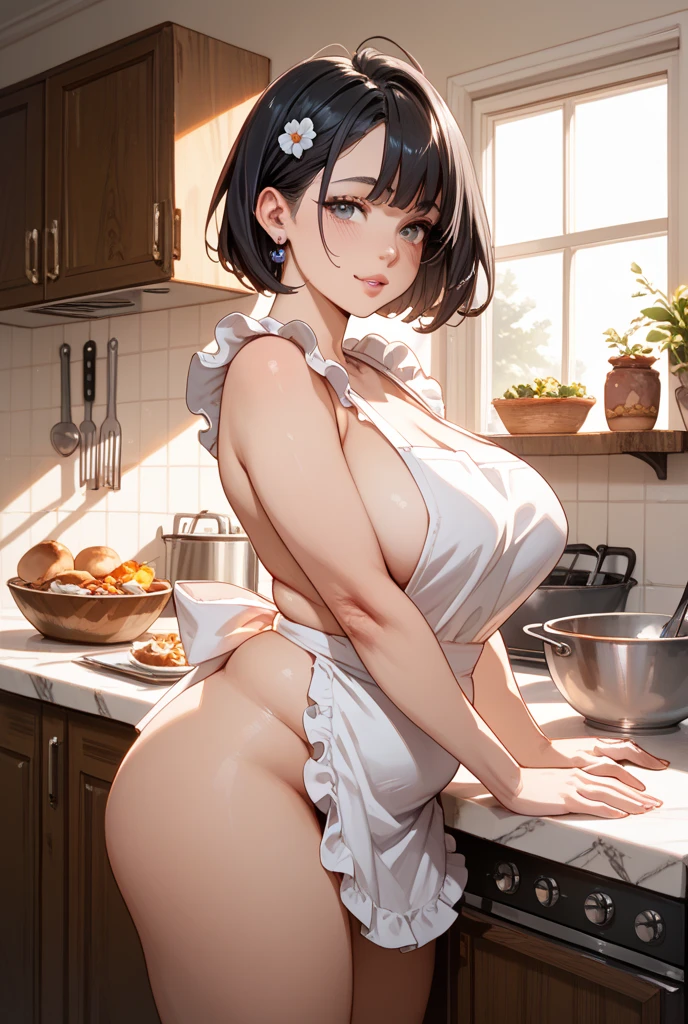 Short hair、of the highest quality、a(Un cabello oscuro)、Cambiarse de ropa、Pantie azul claro, lleno de sudor、tetas visibles, pezones visibles, top-less, desnudo, pelo negro corto, grande , pezones hinchados, vagina peluda, desnudo, Vista trasera, Nipple leaking from bra, Nipple coming out of bra, vagina visible, vagina peluda, abriendo las piernas, mom outfit, mommy, milky , mom cook outfit, mom in the kitchen full body (NSFW breasts), hdri, extremely naked, nude, nua, pelada, nsfw, gigantic breast 1.9