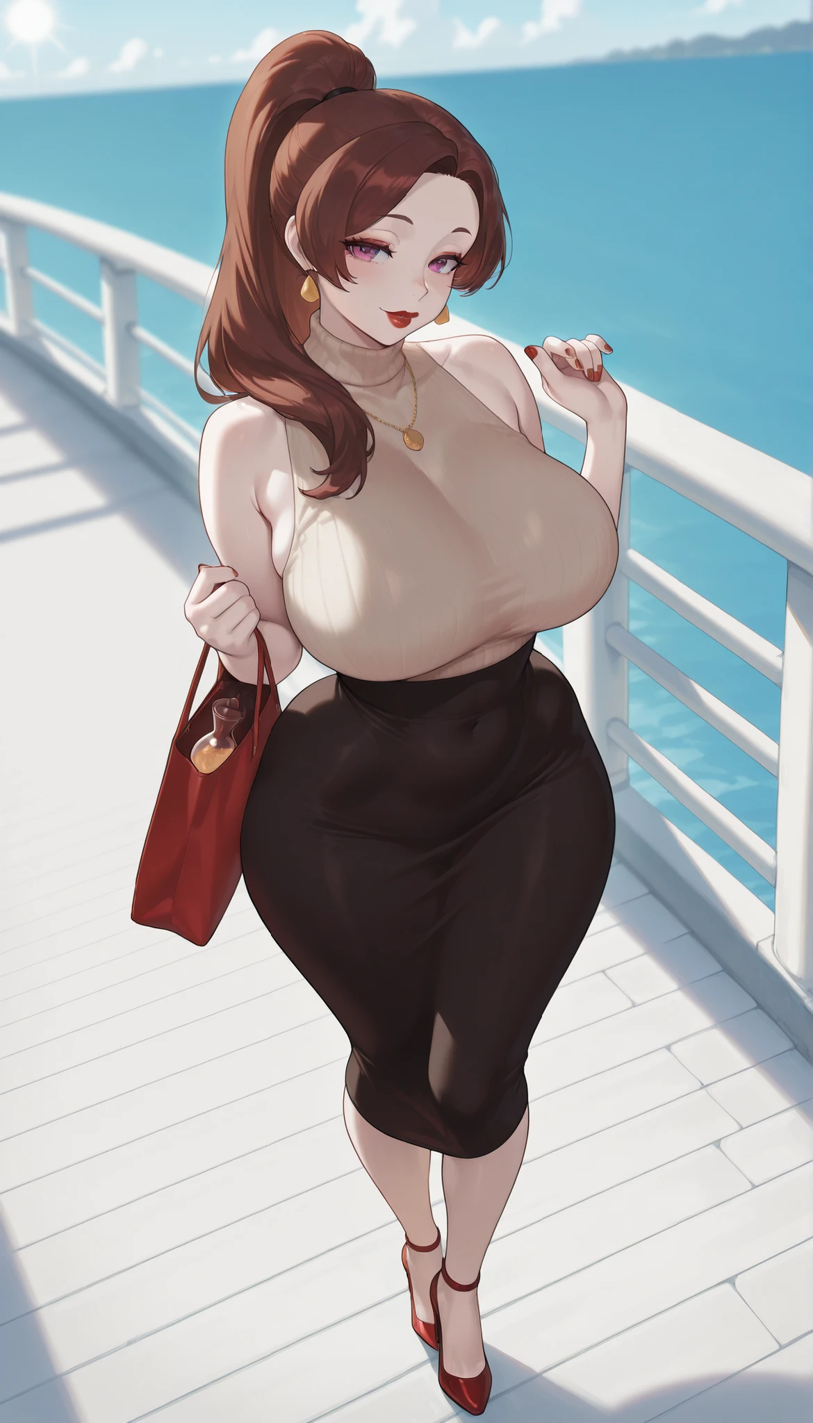 The woman, glasses, shirt, shirt abierta, bungalow, ((sea at the bottom)), Very detailed, Realistic long-term photography, 4k, by the wide, brown hair, By the chestnut, Red lips, (((garagantilla, shocks))), sexy,red lips, brown eyes,((big breasts, big breasts, breasts, pussy, spread legs)), pantyhose (((NSFW,+18))), lucia auditore