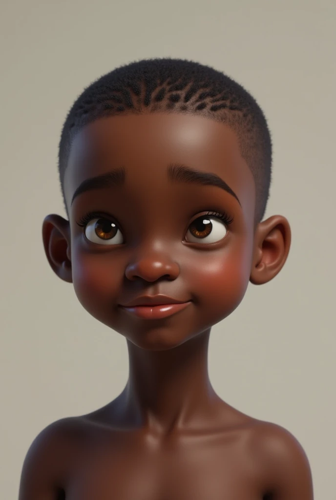 A 15 year old black boy ,shy ,guapo, flat and flat nose,mais son nez le rend trop guapo,shaved hair ,hyper realistic 3D image,mega guapo ,