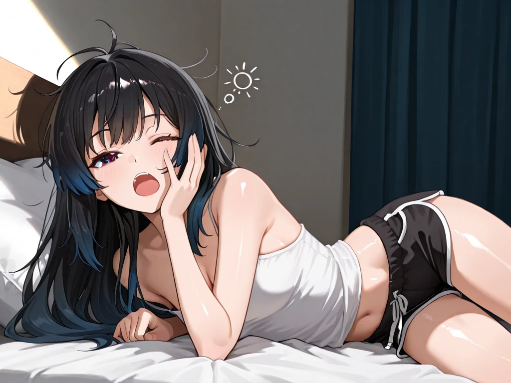 masterpiece, highest quality, very detailed,highest quality、mitsumi style,All limbs、full finger、Slender beauty、short hair, alone,knee high、Middle school students, sleep, (sweating:1.3), Bedroom、wearing school uniform、Lying, wet hair,(flat chest, small breasts),vibrator,(vibratorは彼女の中にあります:1.2),(Love juice is dripping from her crotch:1.2), forced sexual sensation, blush, heavy breathing, (steam breath:1.2), spread your legs,expand the uterus,(masturbation:1.5),ecstasy, ((A girl trembling at sexual climax:1.4)),(orgasm:1.3),(show off your nipples:1.3),bottomless,Afterglow,drooling,Tears form at the corner of my eyes,clitoris, vagina,From above, 8K, Super high resolution, official art, figure,From above