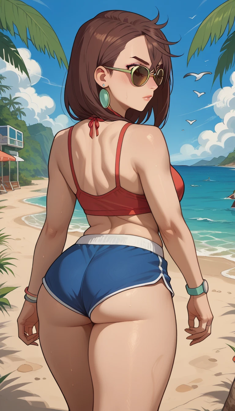(melhor qualidade:1.3), (qualidade 4K), Diane por Nanatsu no taizai, ((Rosto detalhado)), ((body curvy)), ((corar)), ((brown hair)), ((Cabelo de rabo de porco)), (peitos grandes), clivagem, sexy, ((Pov: ass)), ((opening your ass with your hands)), ((orange thong bikini ))