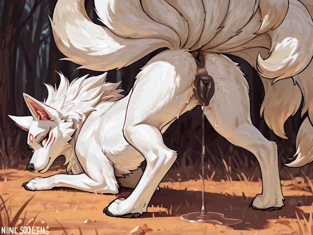 Artwork by raptoral,small arctic fox, feral,male,seductive, solo,sheath,balls,(detailed eyes),balls tuft,intimidate,dominant,seductive,confident,spreading legs,solo,bent over,showing butt seductive (big fluffy balls) (sexy detailed anus) (backsack view:1.2) (by zackary911) (by hioshiru) (by plattyneko) (detailed drawing) (young small arctic fox pup)(cub:1.3) (small erect canine penis with knot dripping cum) (humping position, dick throbbing, balls throbbing) (very hard dick)