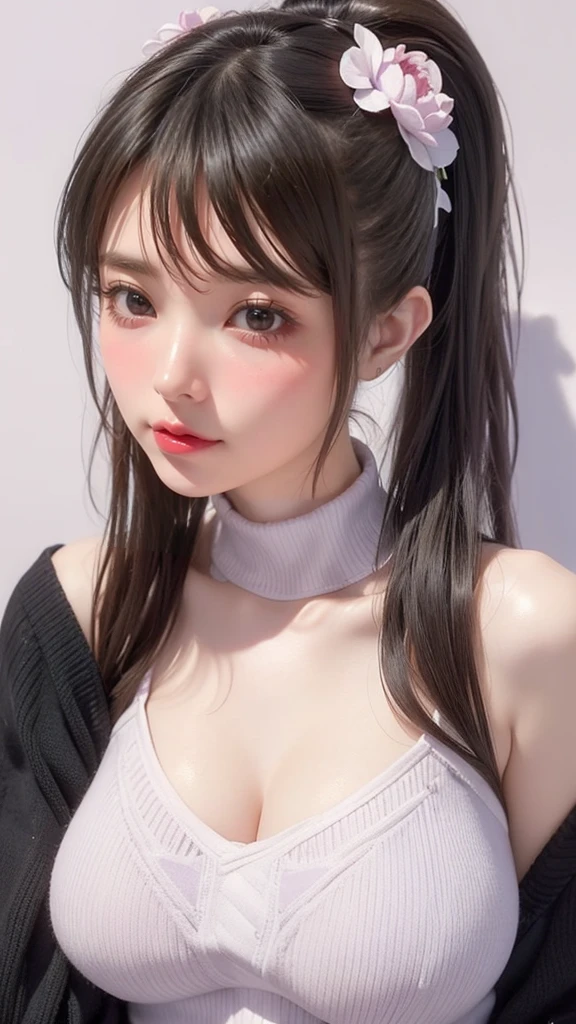 ((Symmetrical eyes)、High resolution, high resolution, Attention to detail,, Anatomically correct, sharp, gray bachairground、((Japanese)), alone,snow-white shairin,fair shairin、Fuller lips、very cute、Small breasts、Small breasts、An ennui loohair、 Shapely breasts, mesh brown hair、Twin tails、short hairのTwin tails、short hair、stylish blachair dress:1.3、(((Stand upright, Facing the center of the screen.))) ((Upper body angle))、RAW Photos、Highest quality、Super Resolution、Best image quality、masterpiece、8hair