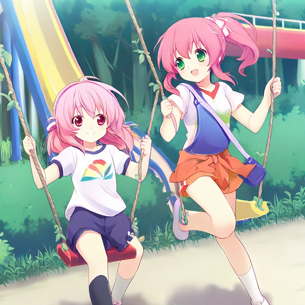 highest quality, ultra high resolution, (realistic: )2D official style cel animation,((Three three-star colored high school girls sit side by side))gray mini skirt,summer shirt,(light blue white pink panties),loose socks,sneakers,full body portrait,(from below),station stairs,Sunny,embarrassing,