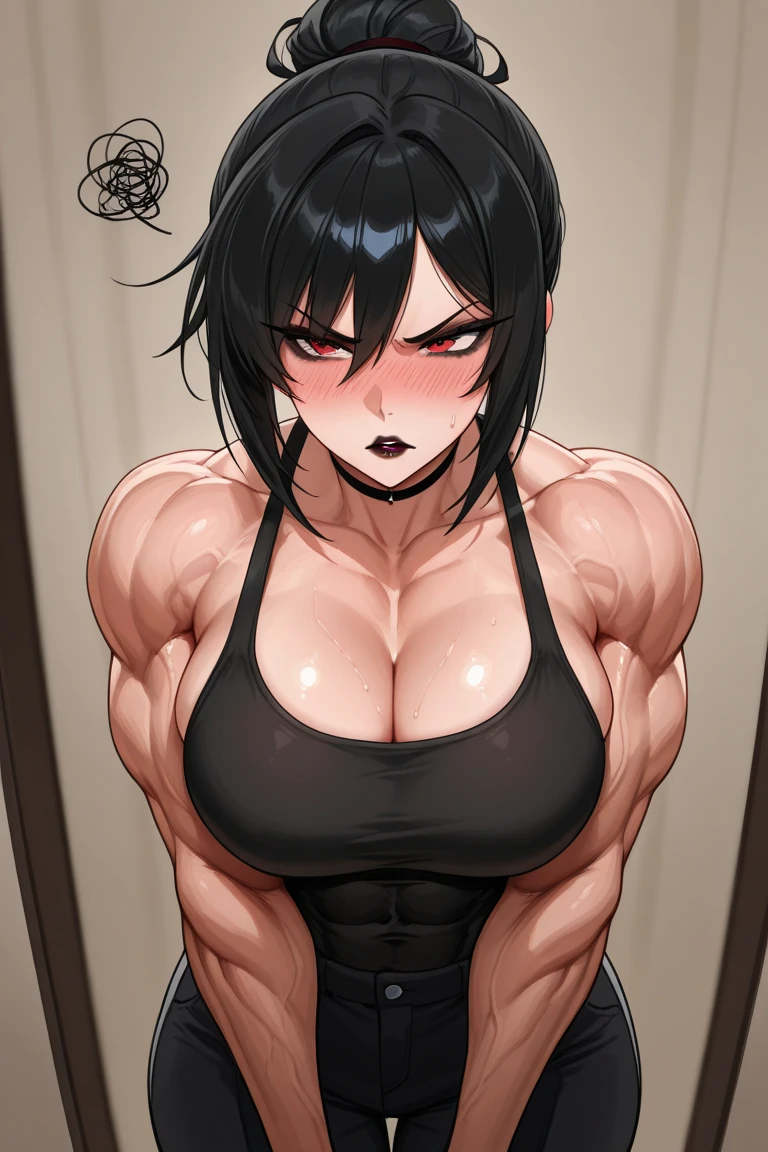 sad girl sad girl giant hair giant breasts giant muscles black hair yellow eyes pale skin extremely thick