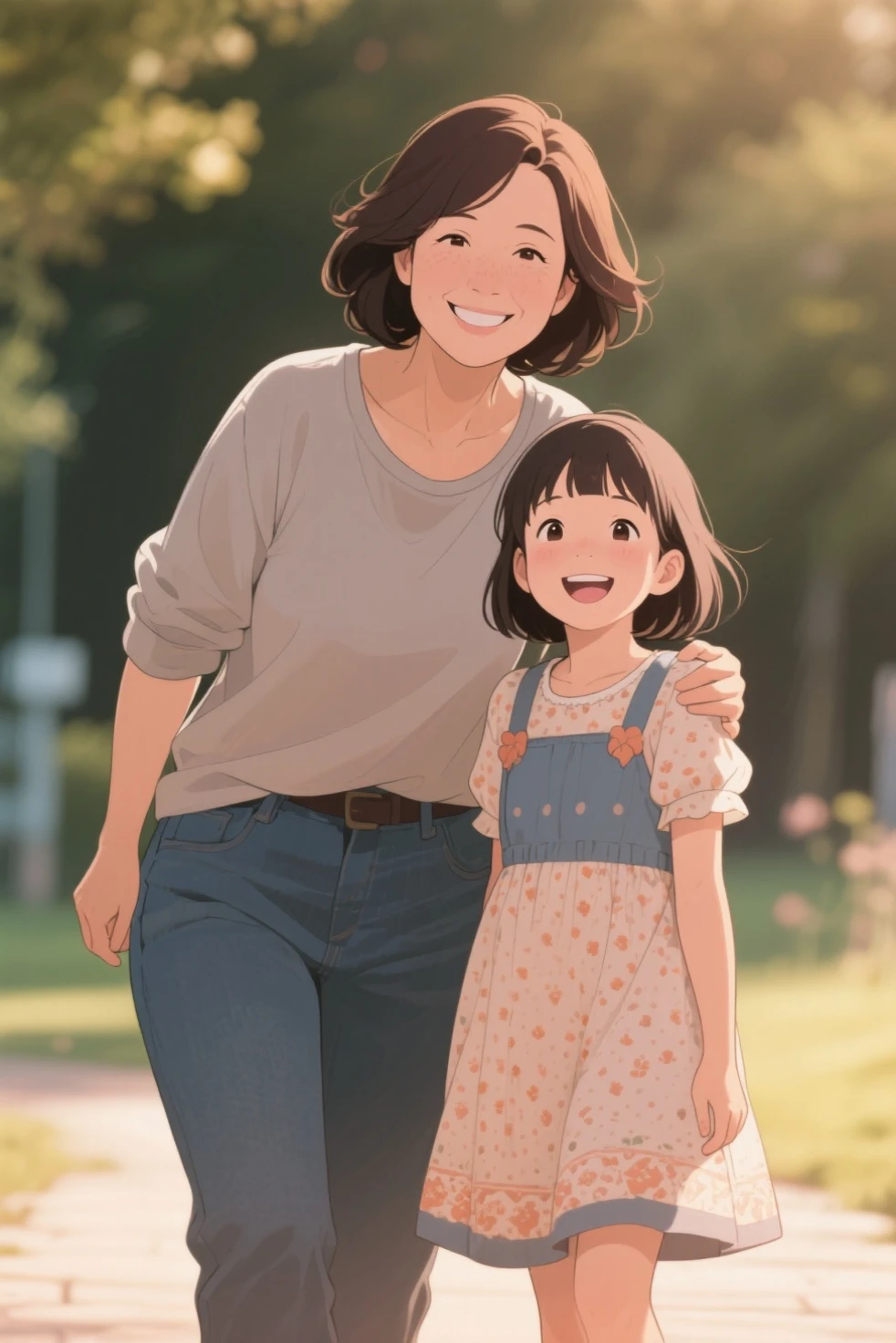 cute,Adorable,smilingly,smile,daughter,Black Hair,Japanese,,one piece,casual,stroll,