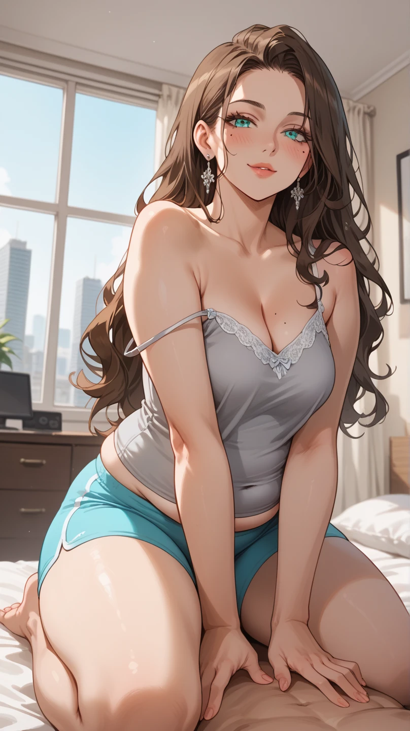 (Tabletop: 1.3), (Maximum resolution: 1.2), (Ultra HD TV: 1.2), Cinematic light, Ultra HD TV, (Fine grain and skin), (Detailed facial features), Hmph, 8K resolution, Sharp focus: 1.2, Perfect Style, Beautiful Face, Perfect body, Acura, Anatomically correct, Highly detailed face and skin texture, Fine grain, Dark blue eyes, double eyelid, Thin eyebrows, Glitter Eyeliner: 1.2, Natural Cheeks, Shiny skin, Fair skin: 1.2, Shiny little necklace and earrings, (Glossy Lips: 1.4), break, First Person View, (She is a very cute female teacher), (Pink lace panties), (Captivating smile: 1.2), ((Pure and cute girl:1.3)), (Long Wavy Hair), (Light Brown Hair:1.2), (Cowboy Shot: 1.2), break, ((Very close relationship: 1.2)), Medium large breasts, ((View your viewers:1.2)), ((Hot Spring Trip:1.2)), ((Bend your knees and open your legs wide:1.2)), (From the side:1.2),Low angle shot,Full Body Shot A light-colored, long-sleeved, tight-fitting sweater Tight Denim Mini Skirt Embarrassed look Kamimei