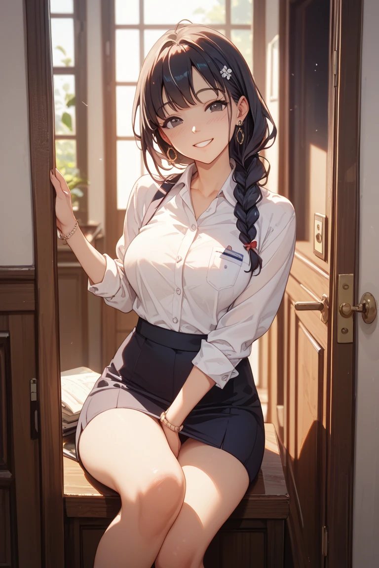 very cute and beautiful girl,(Very detailed美しい顔), (smile),blush,Black Hair,Seraphim,(White Shirt、Pleated navy blue pread your legs、Squat)、Sitting、(From below)、(Black tights、Lacy white panties), Country road, (Highest quality,masterpiece:1.0),Absurd,High resolution,Super detailed,Very detailed,32K,8k resolution, Intricate details,Movie Scenes,Detailed Background,alone,Dynamic Angle,