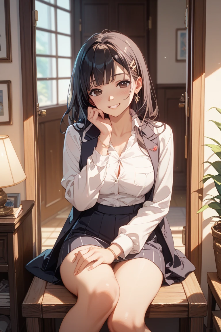 very cute and beautiful girl,(Very detailed美しい顔), (smile),blush,Black Hair,Seraphim,((White Hair、long hair)),(White Shirt、Pleated navy blue pread your legs、Squat)、Sitting、(From below)、(Lace panties), Country road, (Highest quality,masterpiece:1.0),Absurd,High resolution,Super detailed,Very detailed,32K,8k resolution, Intricate details,Movie Scenes,Detailed Background,alone,Dynamic Angle,
