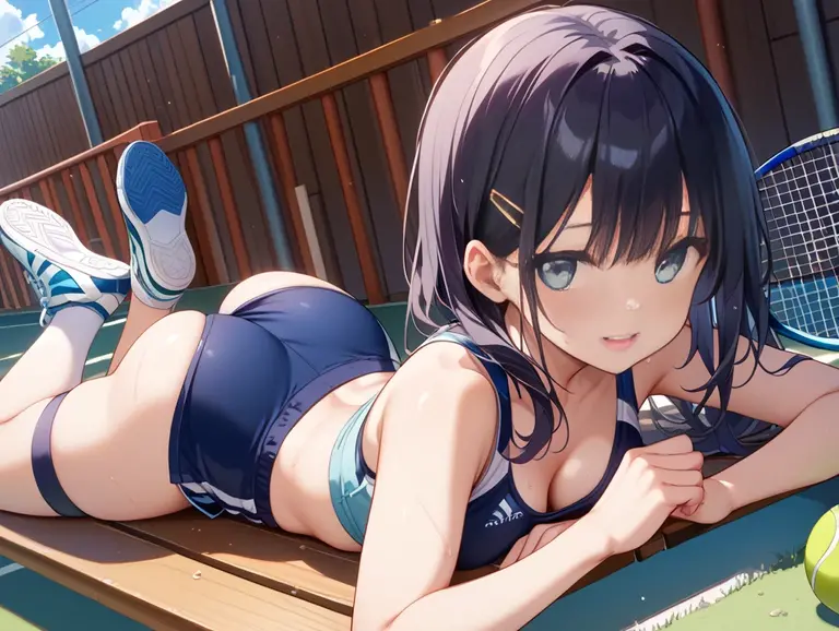 Masterpiece, High Quality, 8K, Beautiful Lighting, 1 Girl, Solo, Akane, ((Bikini))) Sea Thighs ((((sweat))) Crawling on all fours (((butt))) Back