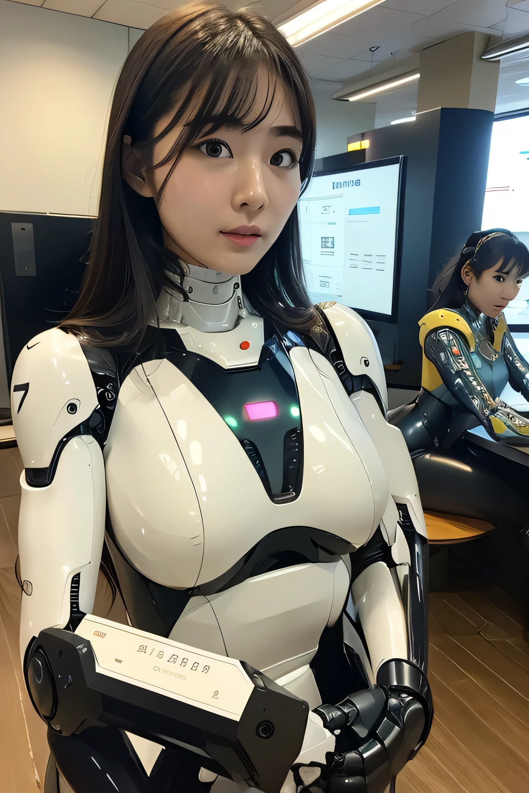masterpiece, best quality, extremely detailed, Japaese android couples,two individuals,Plump ,(lying on an operating table:1.4),(kissing on an, operating table:1.3)control panels,android,Droid,Mechanical Hand, Robot arms and legs, Black hair,Blunt bangs,perfect robot girl,long tube,thick cable connected her neck,android,robot,humanoid,cyborg,japanese cyborg girl ,robot-assembly plant,She is assembled now,assembly scene,chest monitor,blue eyes