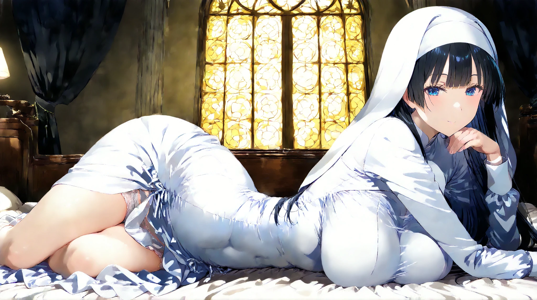 (Highly detailed CG Unity 8k), (Highest quality),(Very detailed),(Ultra-high resolution), 1 female, (white cloth gag:1.4), Rope Bondage, breasts Rope Bondage, hands back Rope Bondage, thigh Rope Bondage, bust Rope Bondage, feet Rope Bondage, Put your arms behind your hips, ankles Rope Bondage, (knee Rope Bondage:1.4), Black Hair, (Pure white wedding dress:1.3), (white long wedding veil:1.3), Wedding Tiara, (White Stockings:1.4), (White garter belt), Watery eye, church, altar, (Skirt length to floor:1.3), (White high heels:1.4), (Lots of drooling:1.3), (Urinary incontinence:1.3), (Rope around neck:1.3), (hanging:1.3), (Hang from the ceiling:1.3), (The body is floating in the air:1.3), (Feet off the floor:1.3),