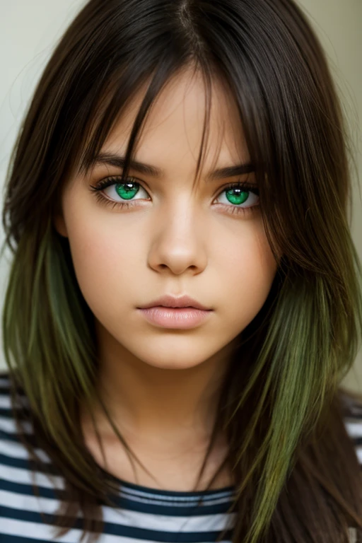 A girl,with green eyes,beautiful by the red,With Uniform