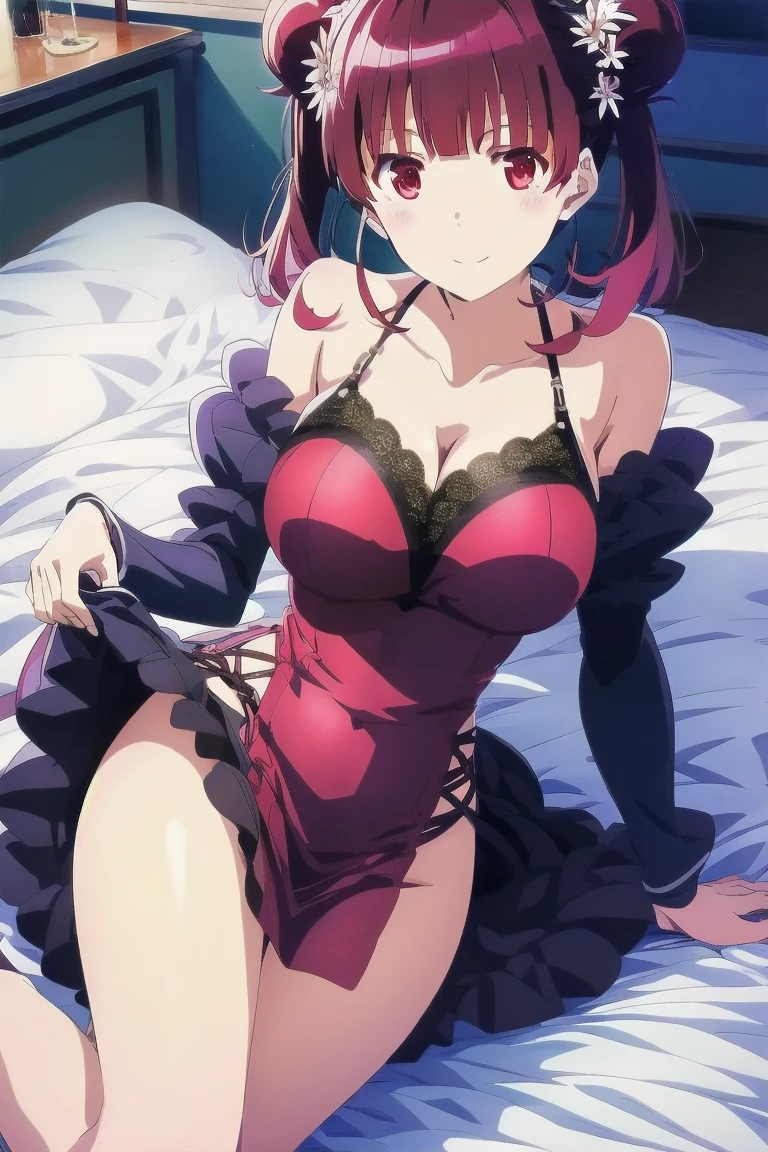 , (masterpiece), (best quality), (ultra-detailed), (extremely detailed cg), (a extremely delicate), (perfect lighting), (8k), (dynamic angle), (sharp image), vibrant colors, female, masterpiece, best quality, depth of field, cinematic lighting, masterpiece, best quality, ultra-detailed, colorful, vibrant, large breasts, thighs, mature female, solo, (masterpiece, best quality, high resolution, animescreencap, anime colored,), (perfect anatomy, beautiful detailed eyes, beautiful detailed body, beautiful breast, shiny skin), a sexy mature anime lady sitting wariza position,((black panties,lace trim,lingerie,lace trim legwear,black lace)), shiny thighs, looking at viewer, side bangs, red hair, ringed eyes, braided ponytail, side bangs, medium breasts, medium chest, indoors, room, lampshade, mini table, ((sweaty body)), wet skin, show both armpits, arms behind head, sweaty armpits