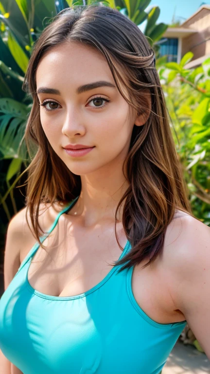 a young girl in a sexy swimsuit, beautiful detailed eyes, beautiful detailed lips, extremely detailed face, long eyelashes, photo-realistic, high quality, highly detailed, 8k, masterpiece, realistic, studio lighting, natural lighting, soft lighting, warm colors, pastel colors, vibrant colors, beautiful landscape, idyllic outdoor scene, serene atmosphere, full body shot