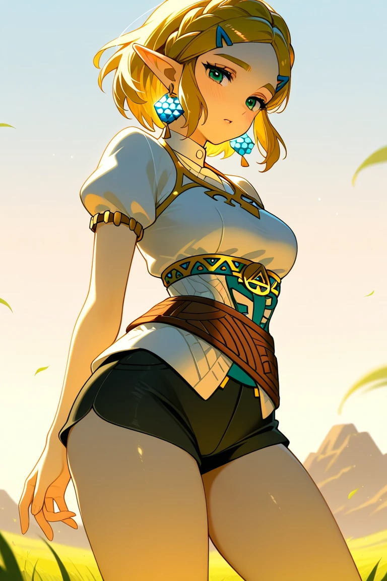 RikkuX2, ((long blonde hair, blue headband, glowing blue eyes, makeup, narrow waist, skinny, medium breasts, helmet)), pelvic curtain, ((yellow bikini, scarf, skirt, navel, detached sleeves, bikini top only)), full body, perfect body, (insanely detailed, beautiful detailed face, masterpiece, best quality) , (((solo))), (((1girl))), (((mature))), (extremely detailed 8k paper CG wall unit: 1.1), (beach, cloud, sky, sun), (smile face for the viewer), underbutt, from behind, from back