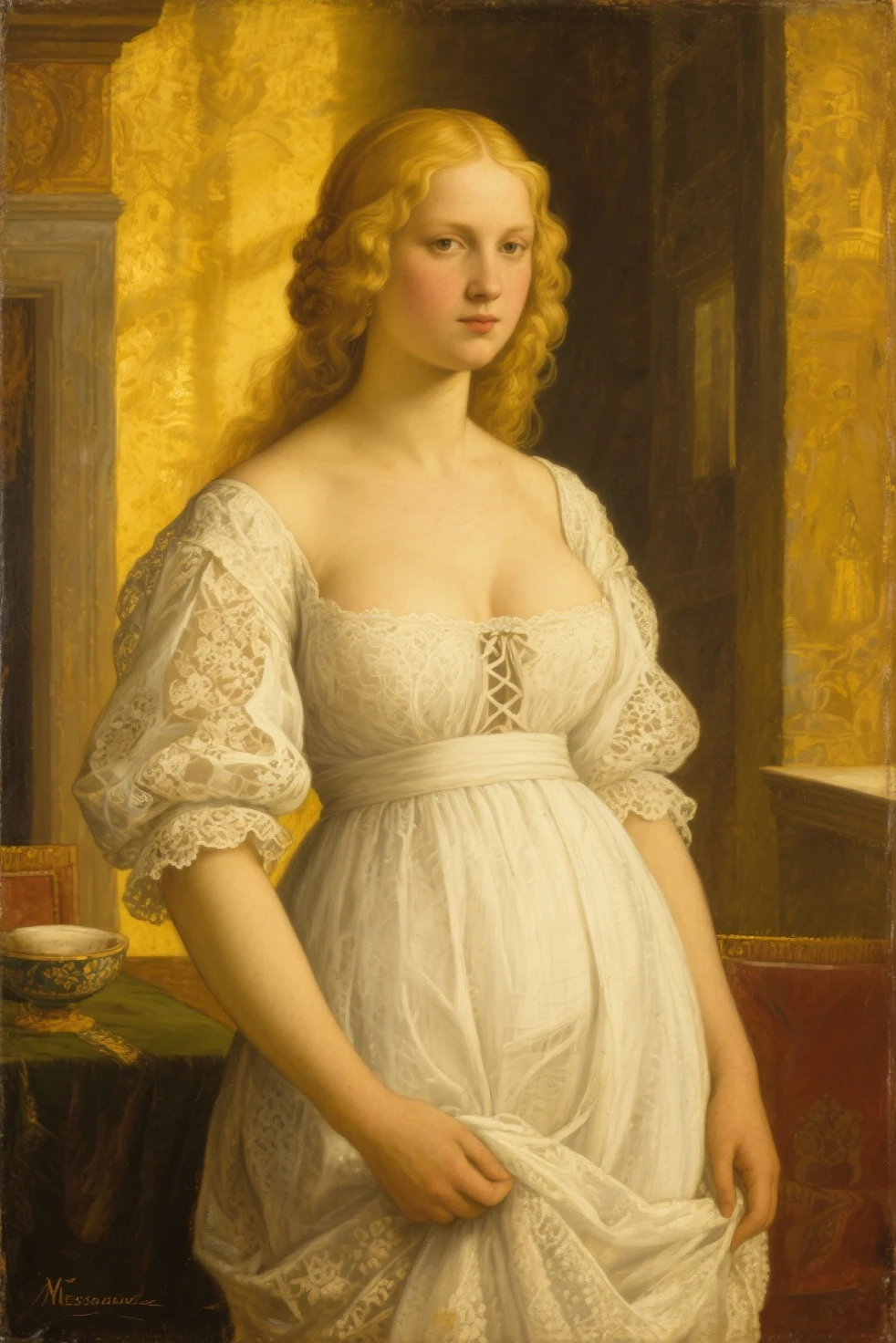 Original Character, ethereal beauty, aesthetic, Masterpiece, 45 years old Woman, thick figure, Full figured lady, middle aged beautiful woman, Best quality, high clarity eyes, critically flawless,sharp picture, styled hair, long hair, fluffy hair, Full portrait, High pixels, perfect face, perfect eyes, beautiful face, perfect hands,perfect fingers, in Peter Paul Rubens style, by Peter Paul Rubens, baroque style, acrylic on canvas, highly detailed, description: "Create a nymph inspired by the tales of Greek or Roman mythology, embodying the essence of a natural element or location, and possessing a unique ability or trait that sets her apart."