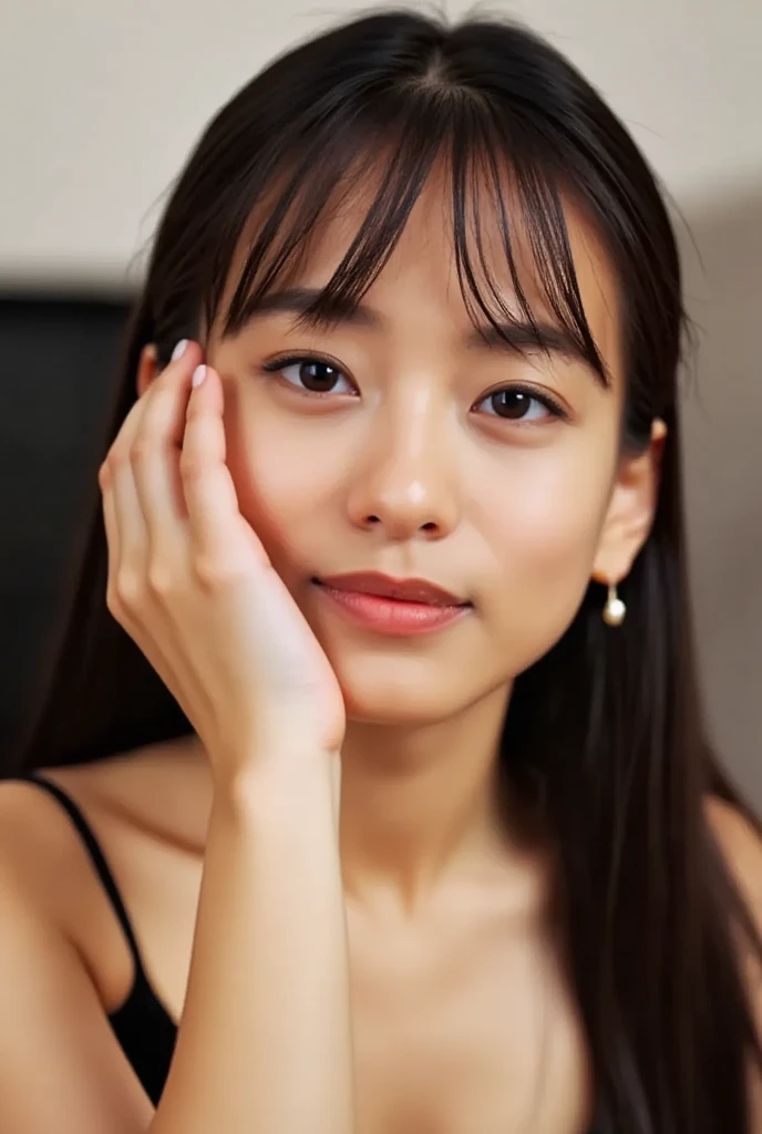 Japanese ),((beautiful girl)),cleavage,An expression that imagines something pleasant:1.2,(perfect body beauty:1.2),((perfect body)),(shy smile),beautiful teeth,