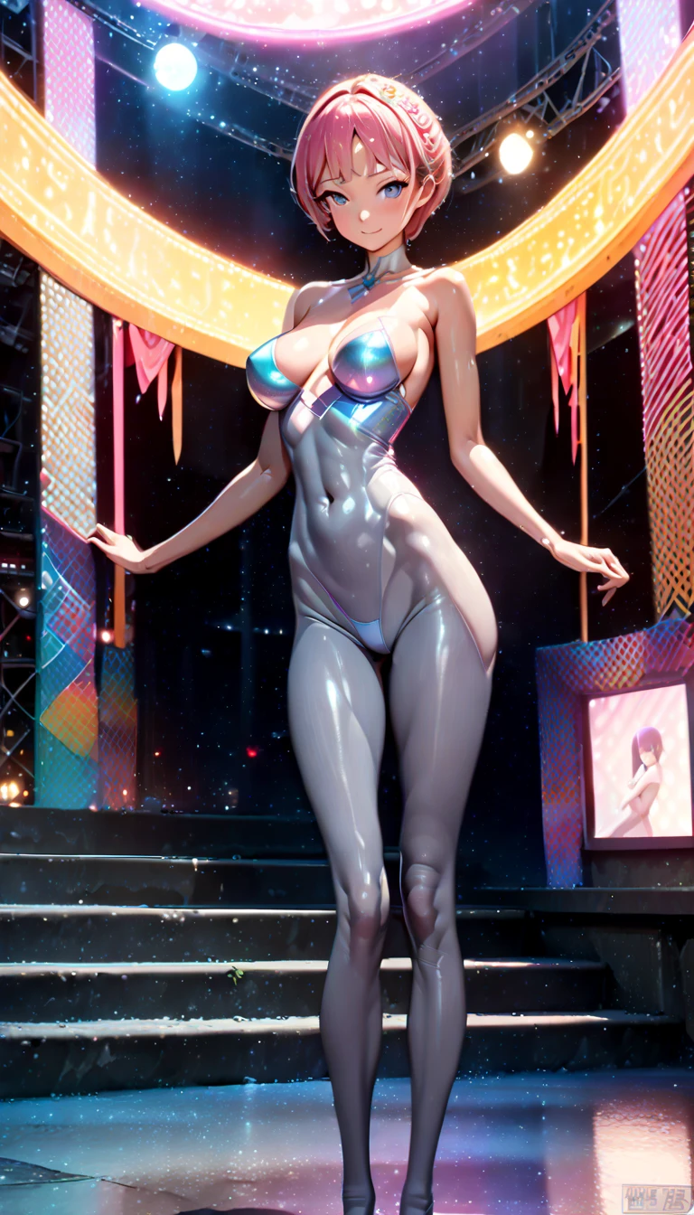 highres,absurdres,masterpiece,best quality,original,extremely detailed CG,extremely detailed wallpaper,perfect lighting,jitome,lips,makeup,standing on the stage,blurry background,
<lora:AstroBabes:0.75>,sexy_scifi,woman in a silver space costume,garter belt,exposed midriff,star adorning the cleavage,bodysuit,