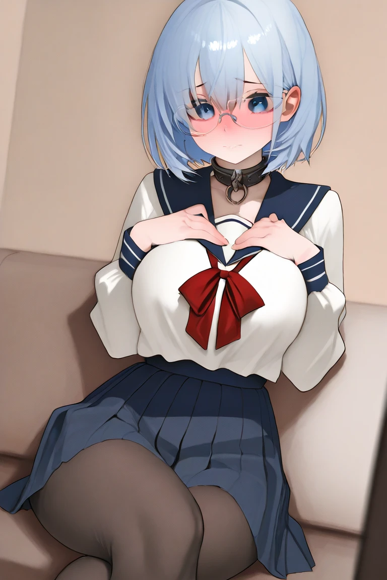 (8K、Highest quality、highest quality、masterpiece)、Detailed face、One girl、1人の男、Rem from Re:Zero、Light blue hair 、short hair、twintails、blunt bangs、Grey Eyes、、、((Blazer jacket uniform))、((Pleated skirt))、((No panties))、((bent over))、Back Alley Background、Very large breasts、Nipples are visible、、Black Pantyhose、Milk dripping from nippleilk spurting from the nipple、、Open your mouth、Troubled face、Love juice from the genitals、Full body portrait、One man、Hearts in the eyes、Sex、黒いローファー、男のペニスを口に咥える、フェラチオ