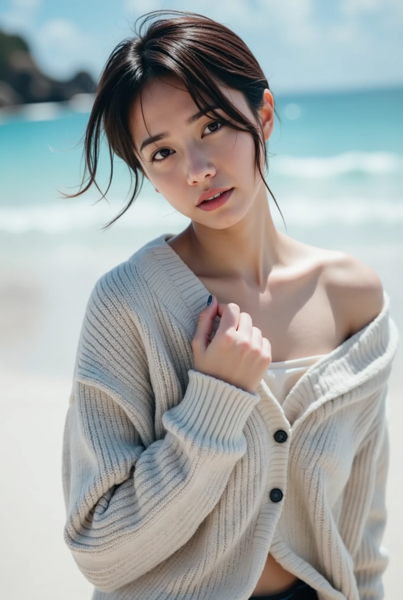 beautiful woman with short hair that is overwhelmingly beautiful、betterpose、Perfect Body、 the wind is blowing 、natural light