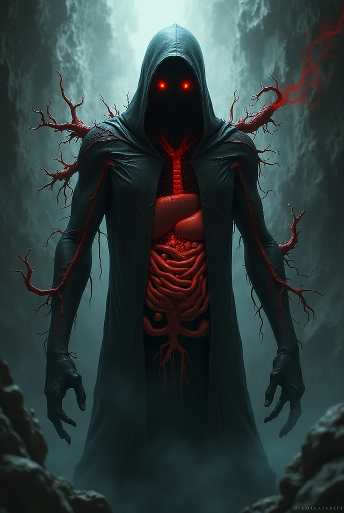A sinister, watchful shadow with multiple eyes on its body, highy detailed, dark ages