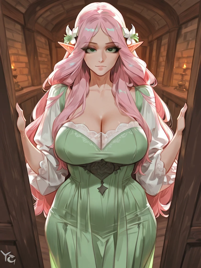 ((masterpiece)), ((best quality)), (detailed), perfect, solo, great fairy, gorgeous woman with large breasts, luscious lips, long hair, huge breast, deep cleavage, huge breasts, sexy,