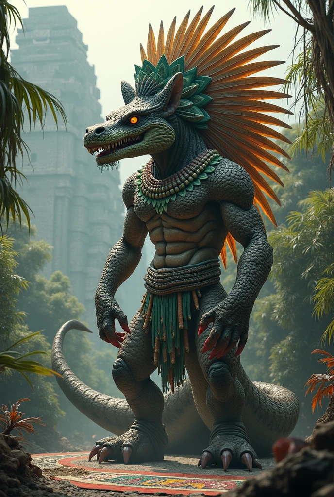 A Mayan dressed as an animated crocodile to draw