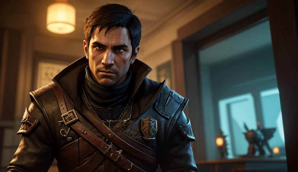 a poor 25 year old peasant from world of warcraft, sitting in a tavern drinking beer, wearing a gray coat with a white collar, with a dirty unkempt face and messy black hair, detailed face and expression, dramatic lighting, cinematic, highly detailed, award winning digital art, artstation, greg rutkowski, conceptart