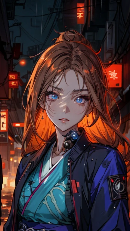 love hotel in  a cheerful,mysterious  fantasy subterranean metropolis beyond the end of time, masterpiece, by Christophe Lautrette1girl, woman, cyberpunk ,Yakuza assassin  , silk , mouth mask, moonless night, bombshell hair, ginger hair , Afro, average figure, japanese