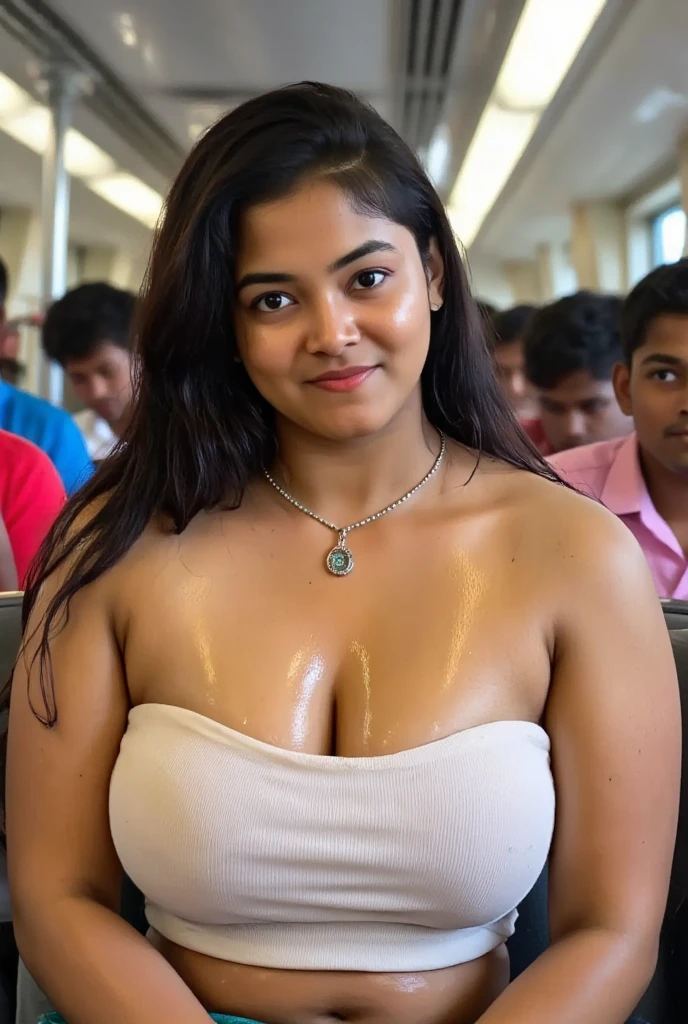 ((best quality)), ((masterpiece)), (detailed), perfect face, beautiful collage ,indian teen year old))girl, huge breast, cum on body and face,leg spread,