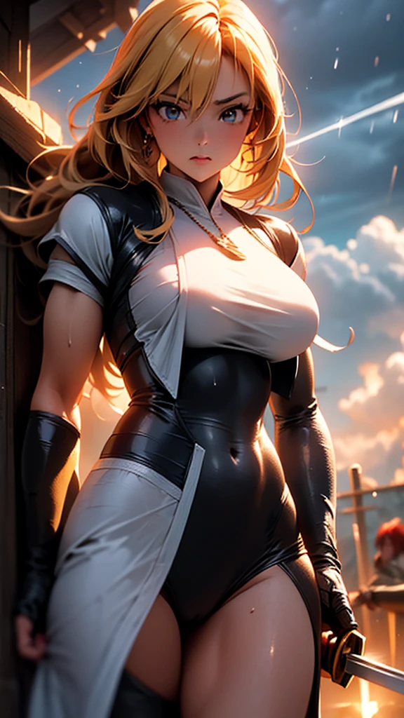 1girl, standing, very tall, thin, (masterpiece, best quality:1.5), (photorealistic:1.3), absurdres, ultra-detailed, HDR, very long hair, loose straight hair, big breasts (top round tits), smiling, swept bangs, green gradient eye, pink qipao, side slit, red hair, sleeveless, sideboob, black short shorts, long legs, sneakers, 