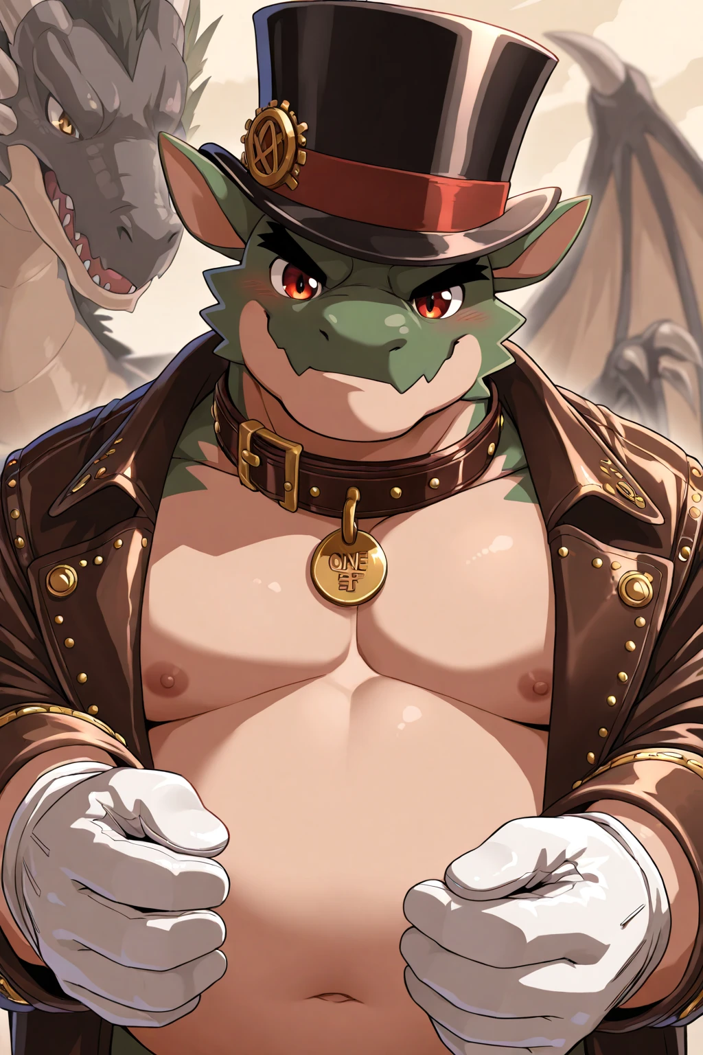 highest quality、Sexy Lizardman, Skimpy micro underwear、Lizard head、Sweat、Embarrassing、Gay、Night Ball、Crotch close-up、cute、Leather gloves、Knee-high socks、Choker of Hearts、White Breath、Licking lips、Drooling、Obscene language、Obscene pose、Dirty Dance、Pink steam、、Covered in white slime、Man wearing panties、strip、Belly button style frill、Angle looking up from below、Frilled Lingerie、Magazine cover style illustration、Earl Top Hat、Showman、Side view