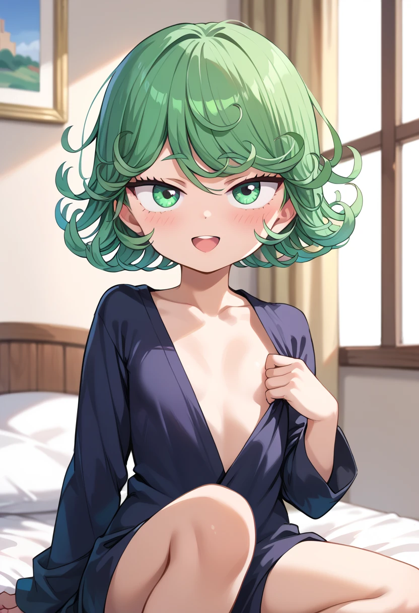 ((highest quality)), ((masterpiece)), (be familiar with), Perfect Face, indoor, Bedroom, Watching the audience,
One woman, Tatsumaki,
Open Mouth, Ecstatic expression, blush, smile,
Small breasts, Flat Chest, Young Girl, , , Girl,
Short Hair, short hair,
Fully nude, Nipples exposed, Sex with a man with a big dick, 膣内ejaculation, Semen is taken, Insert a into your, Sex in missionary position, , Leg spread,