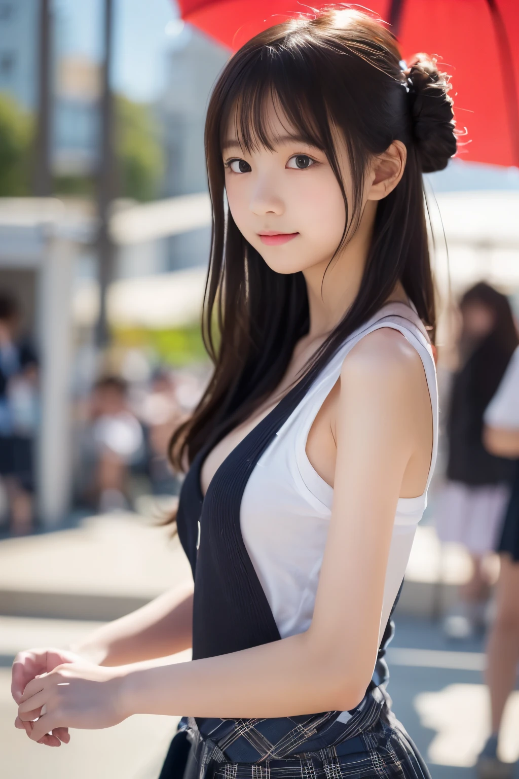 (1 nogizaka girl,raw photo,photo realistic:1.5),(best quality, high quality,HDR, highest quality,ultra high resolution,high resolution,high res,ultra high difinition,huge file size,8K,2K wallpaper,8K wallpaper,high quality texture,amazing,an extremely delicate:1.4),one girl, Japanese famous idol,beautiful face,small face,absurd,ridiculous,incredibly ridiculous,portrait,breasts close up,blurry background,(school uniform,cleavage,no makeup:1.2),(six_heads tall),medium skin,beautiful skin,detailed skin,six heads tall,black hair,silky hair,(Japanese eyes:1.3),detailed eyes,black eyes,Japanese idol eyes,triangle eyes,Japanese nose,5-fingers,(Light Particles, Lens Flare, Luminous Particles: 0.7),looking at viewer,bright lighting,professional lighting,girl
