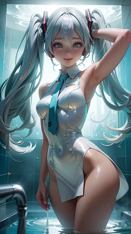 (quality)), ((masterpiece)), Recommended results、puffy ???????、(see through:1.5)、straighten your back、abdominal muscles、huge bust、angle to floor:1.2、low camera angle、Hair loss on ??????，Hatsune Miku，(girl),charming姿态),(???????????:1.4),?????? sagging,,Colored inner hair,short hair,))),, Manipulator:1.5)),((silver armor dress,),((:1.5,Body:1.5,metal skin，Mechanical joint: 1.4,mechanical limbs)),(((pale ???????,(fat)),(((shiny skin:1.5,bright skin: 1.5,shiny skin,very shiny skin,plastic glitter skin)),(lower abdomen,Yao Liu,wide ????,detailed Body,(Detailed face)),charming,debauchery,Tempting,Delicate metal decoration,sleeveless,cheongsam,，cute round face，ninja