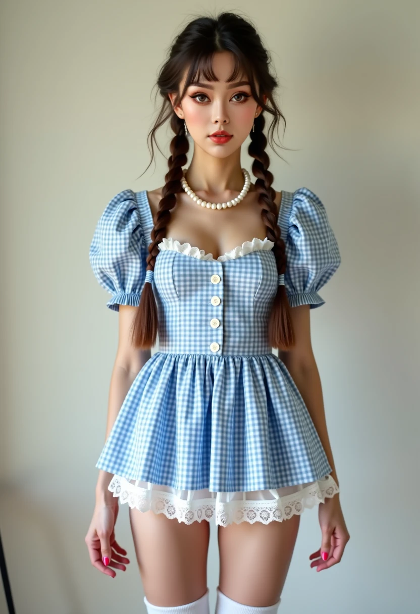 Hyperrealistic photography of two women, in mudflats, thong, French kiss, 30-year-old women smeared with mud, Lena Meyer Landrut, dance pose, light blue underbust corset, ruffles, black tulle skirt smeared with mud, light blue high heels sandals smeared with mud, black fishnet tights, the entire body, red curly hair and clothes are smeared with mud, high quality, realistic lighting, image center, Hourglass proportions, 8k, HDR, BDSM, medium chest size, long legs, tinted, professional photography of a woman, natural skin texture smeared with a lot of mud, 4K textures, Adobe Lightroom, Photolab, HDR, intricate, elegant, very detailed, sharp focus, insane details, intricate details, hyper-detailed, bright cinema light, outdoor atmosphere, chin pulled up, (exposed belly: 1.8 ), (remote shot), dominant facial expression